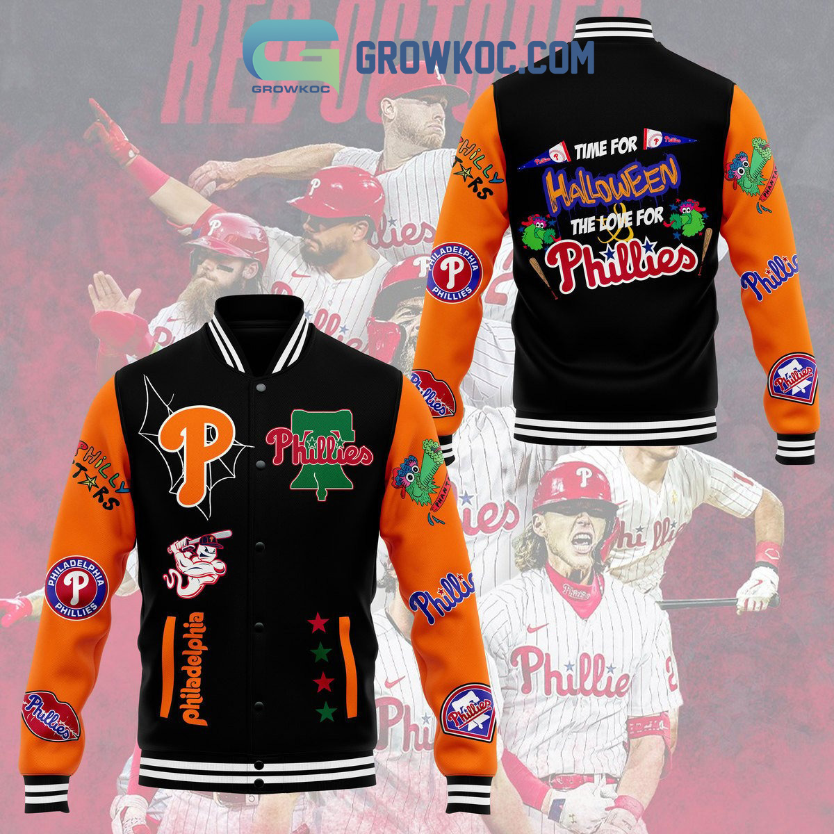 Philadelphia Phillies Time For Halloween The Love For Phillies Baseball Jacket2B1 ZyE78