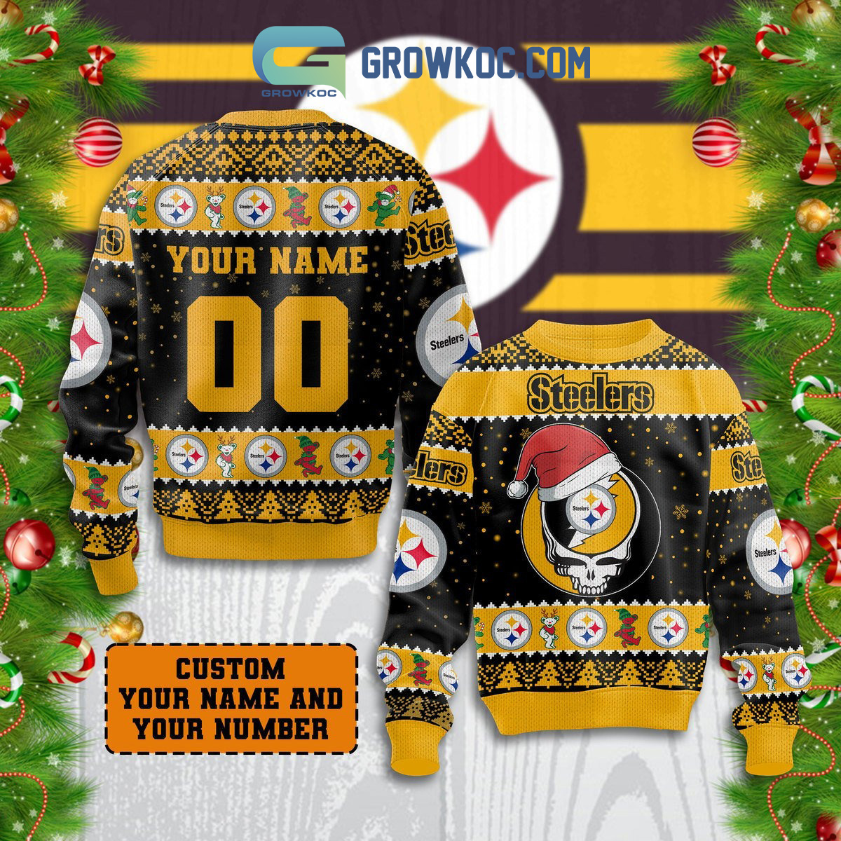 Pittsburgh Steelers Grateful Dead Personalized Christmas Ugly Sweater2B1 lcc6e