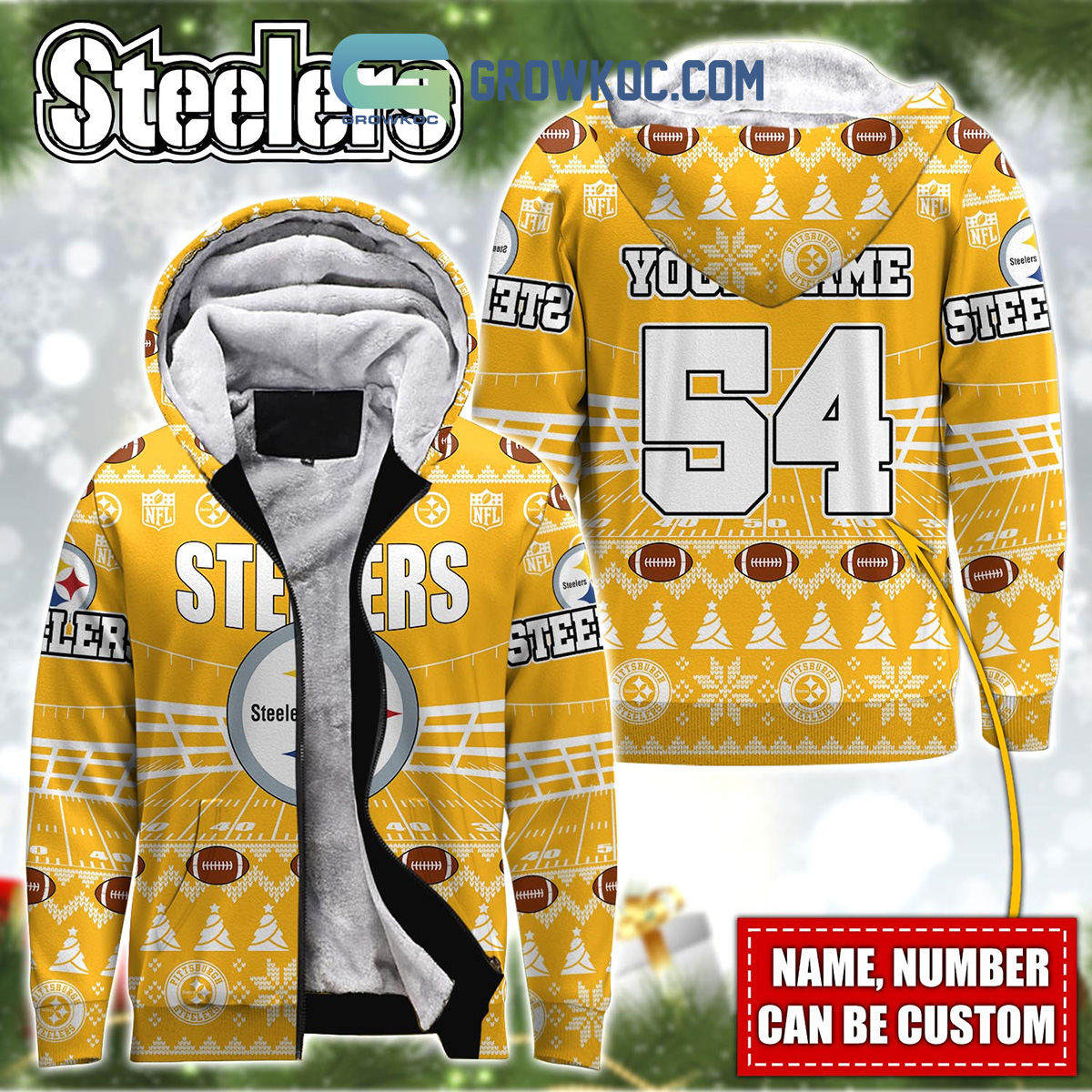 Pittsburgh Steelers NFL Christmas Personalized Hoodie Zipper Fleece Jacket2B1 v7BiR
