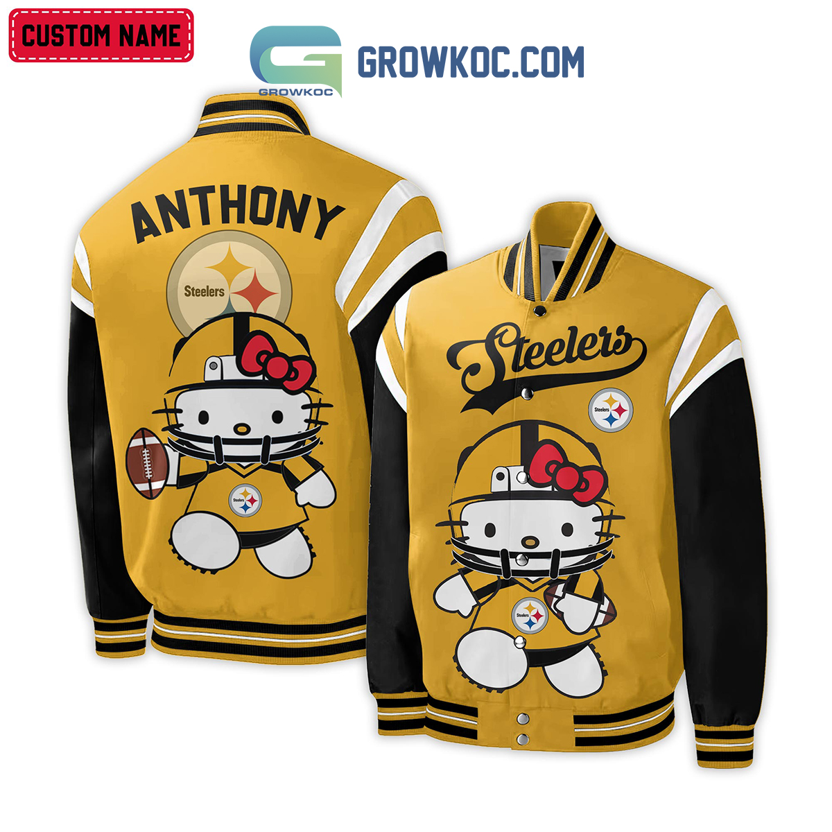 Pittsburgh Steelers NFL Hello Kitty Personalized Baseball Jacket2B1 QhxTt