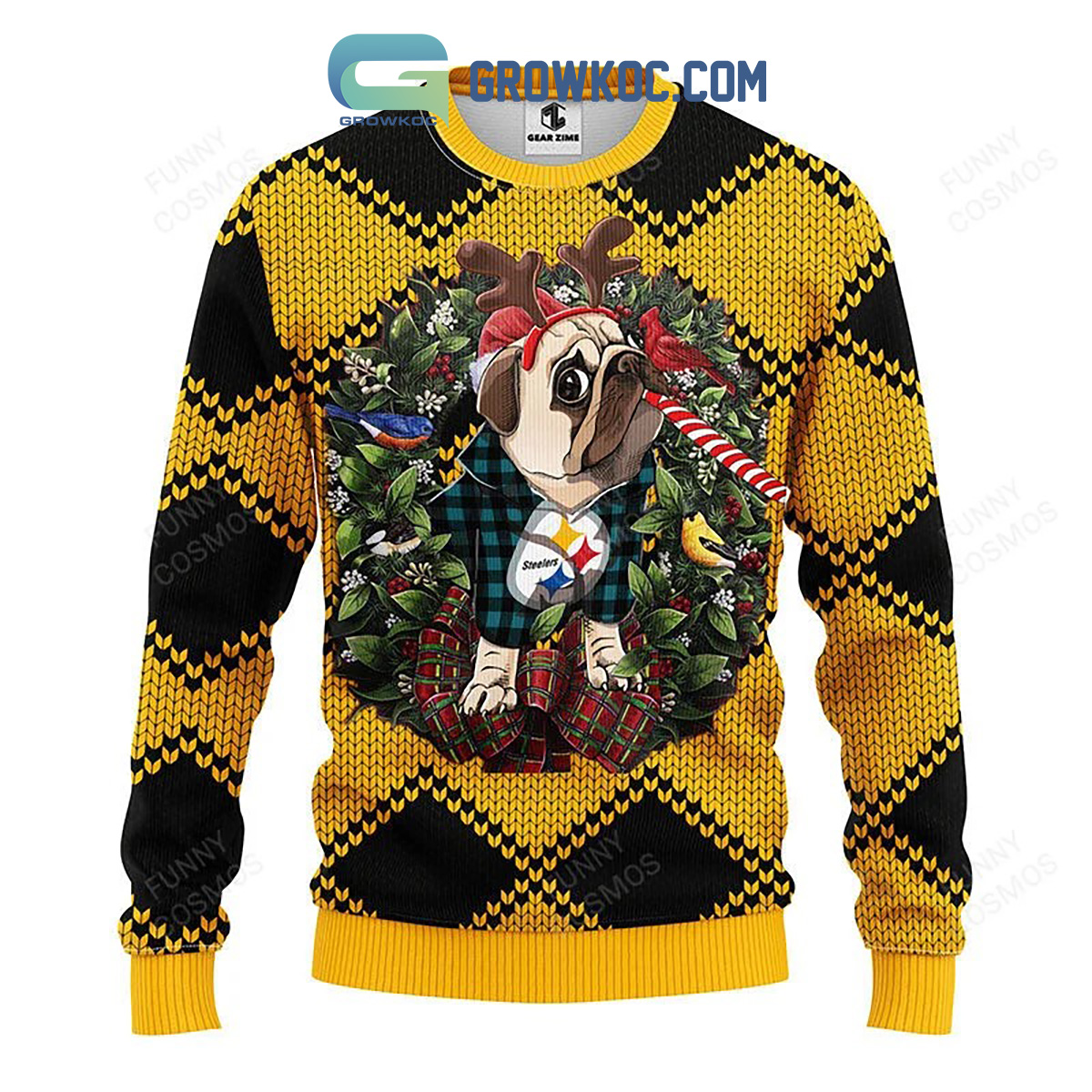 Pittsburgh Steelers Pub Dog Christmas Ugly Sweater2B1 WFkNM