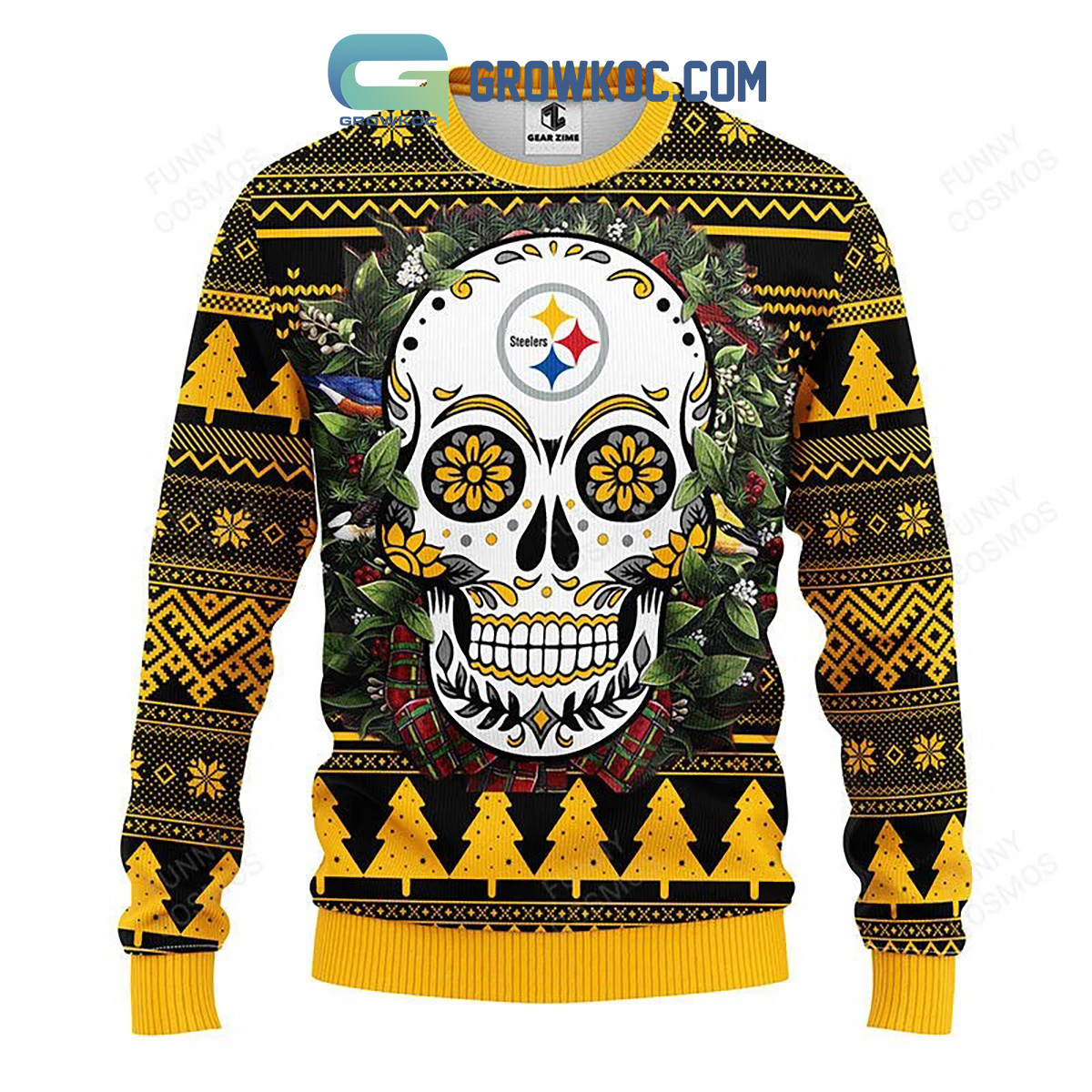 Pittsburgh Steelers Skull Flower Ugly Christmas Ugly Sweater2B1 IfwcS
