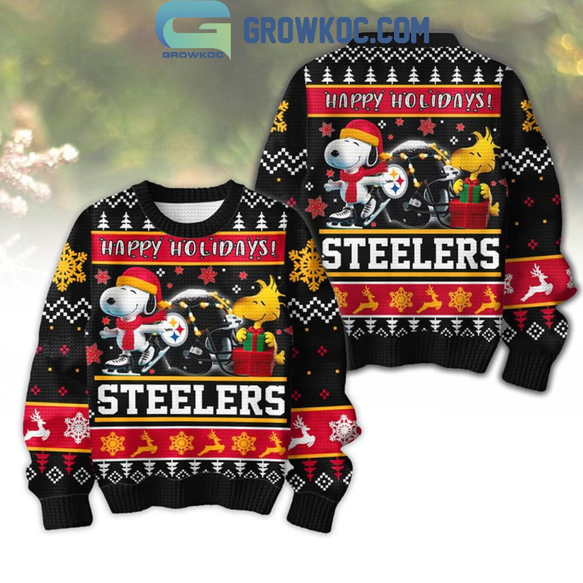 Pittsburgh Steelers Snoopy Happy Holiday Merry Christmas Football Ugly Sweater 1 yZknS