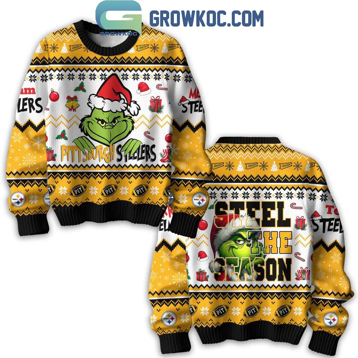 Pittsburgh Steelers Steel The Season Happy Holidays The Grinch 2024 Ugly Sweater 1 ddHRX