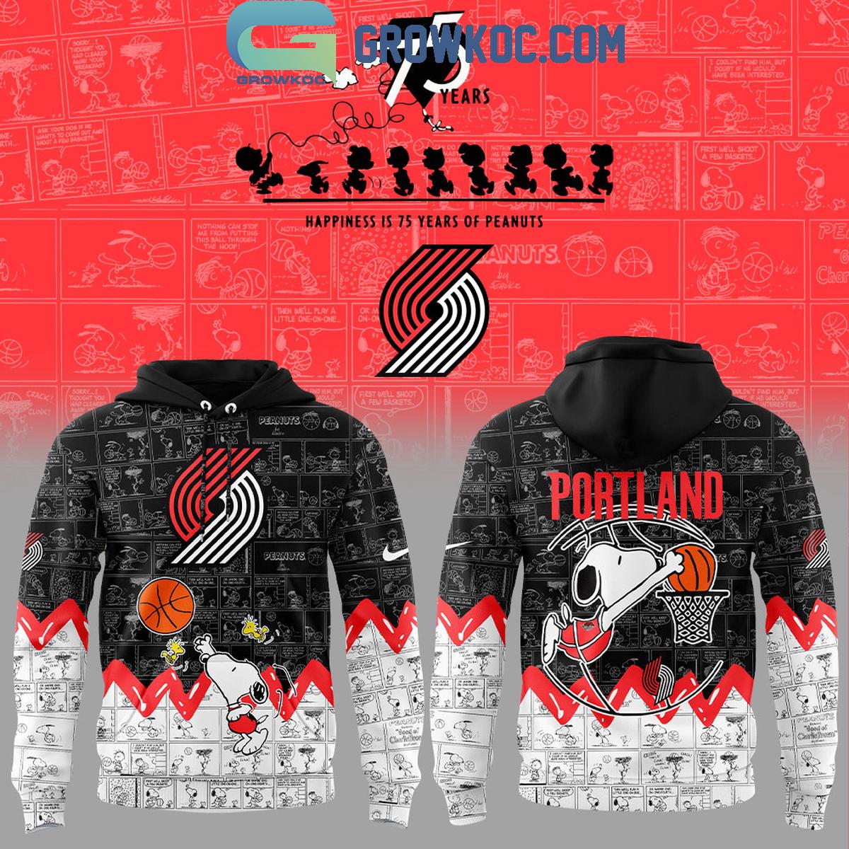 Portland Trail Blazers 75th Anniversary Snoopy Peanuts Hoodie T Shirt 1 72SMM