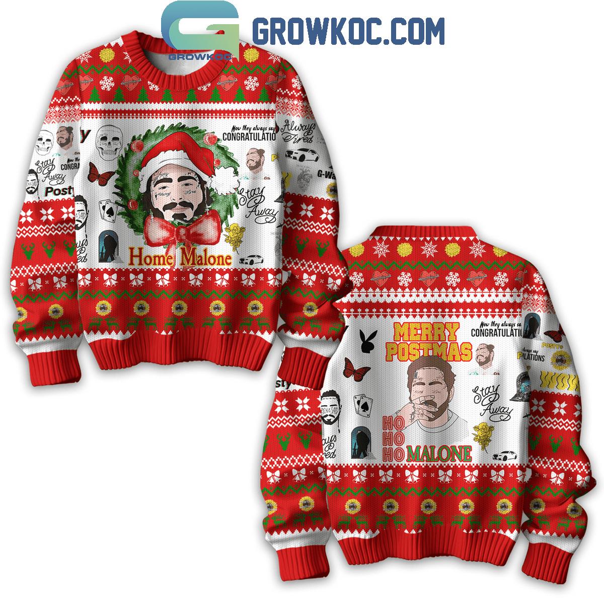 Post Malone Posty Ho Ho Ho Merry Postmas 2024 Christmas Ugly Sweater 1 G49Gj