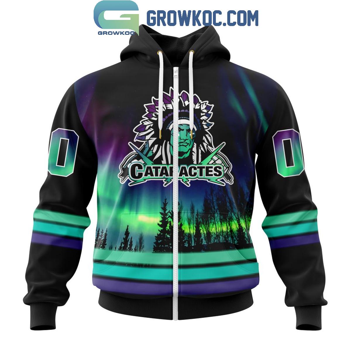 QMJHL Shawinigan Cataractes Special Design With Northern Lights Hoodie T Shirt 1 1QvZB
