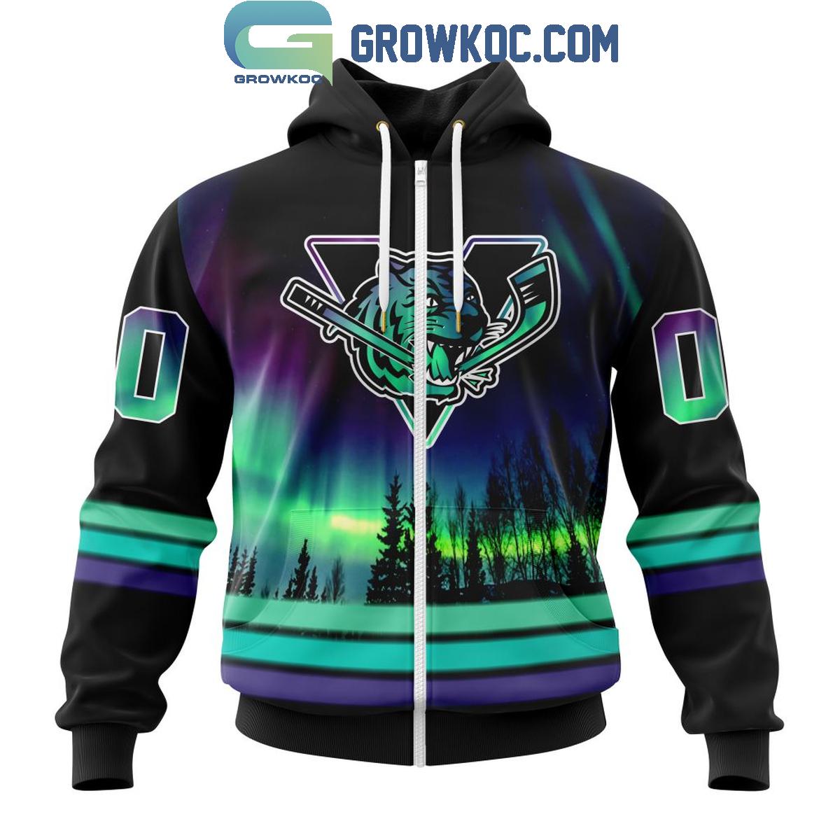 QMJHL Victoriaville Tigres Special Design With Northern Lights Hoodie T Shirt 1 sLgtg