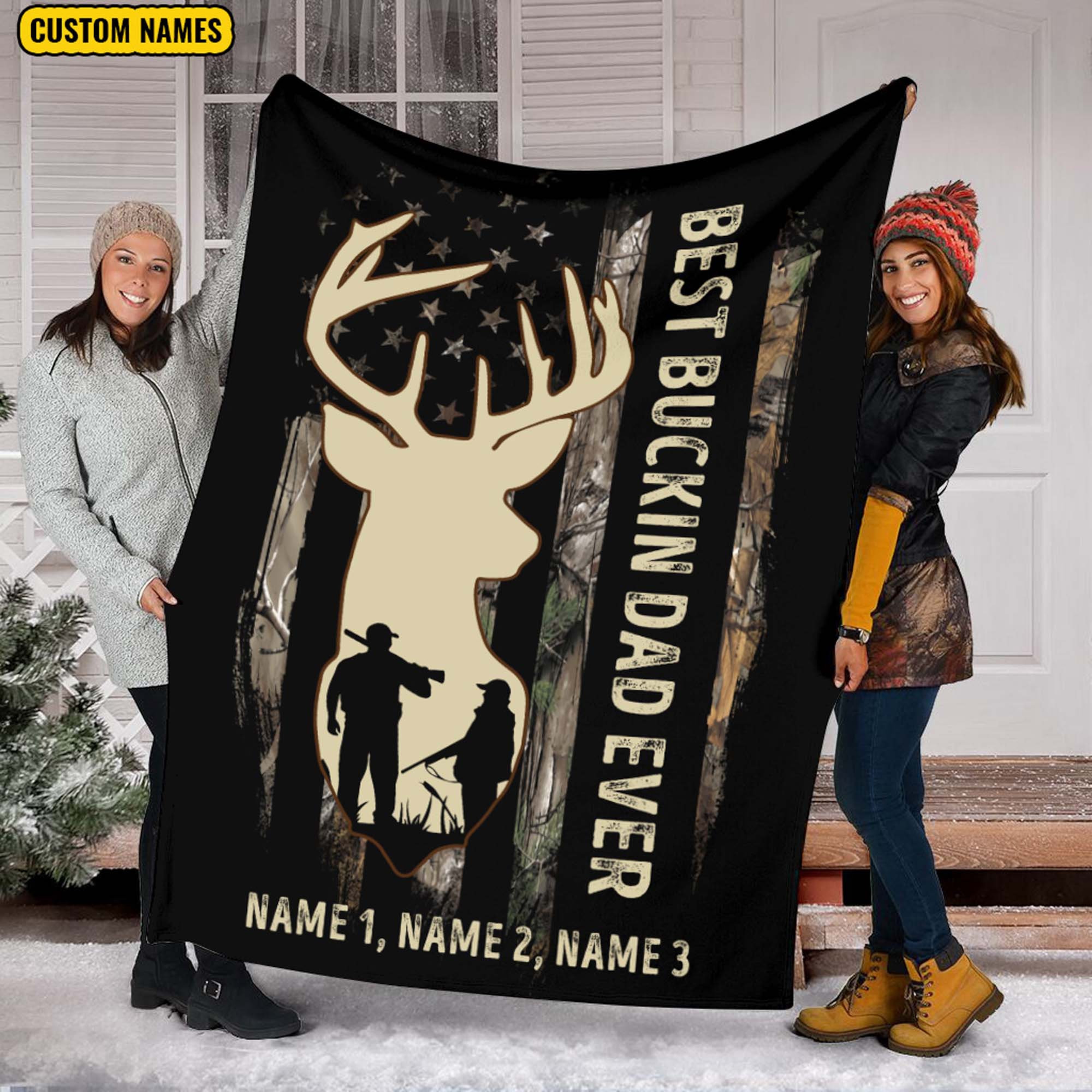 Quilt Blanket for the Best Hunting Dad Ever Personalized Army Blanket Gift for Him 0