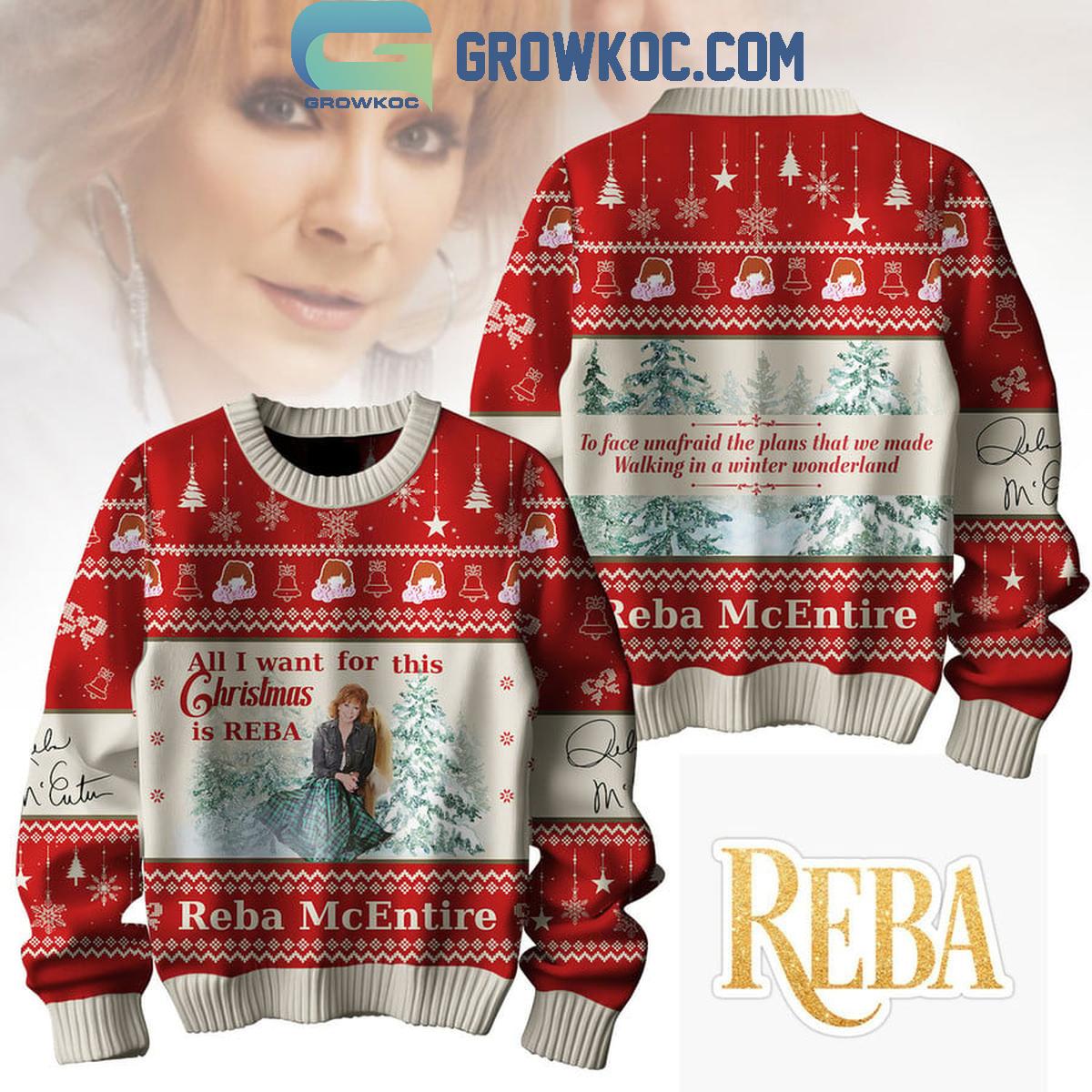Reba McEntire Walking In A Winter Wonderland Christmas Ugly Sweater 1 wVyvC