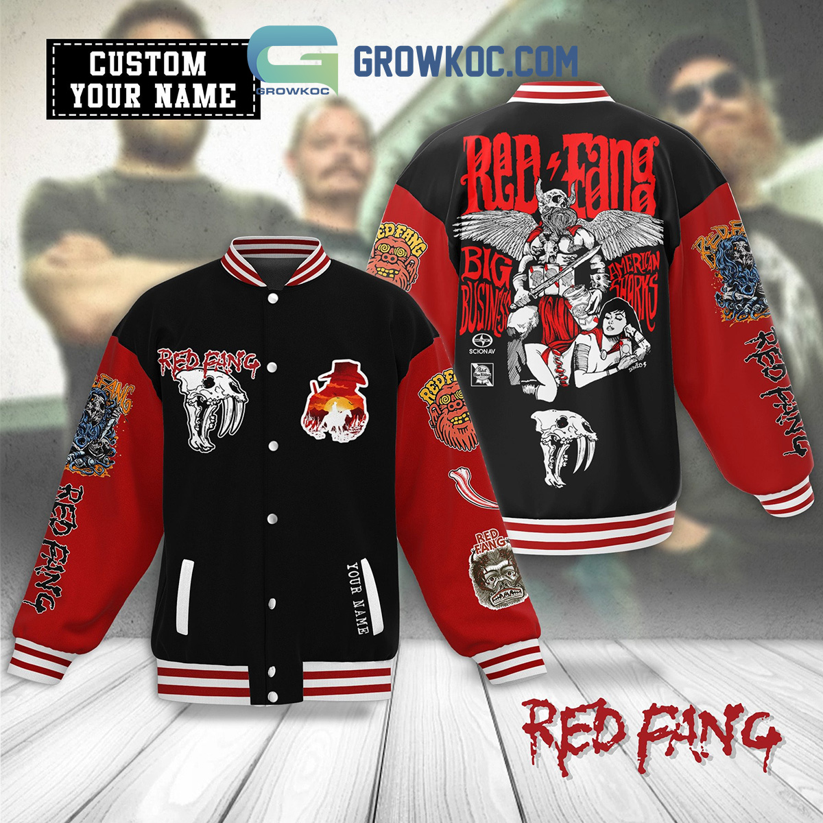 Red Fang Big Business American Sharks Personalized Baseball Jacket2B1 06cRl