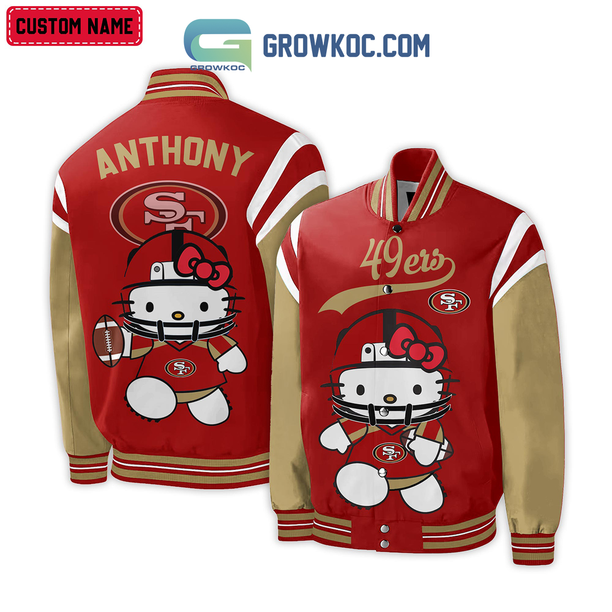 San Francisco 49ers NFL Hello Kitty Personalized Baseball Jacket2B1 lMDSS