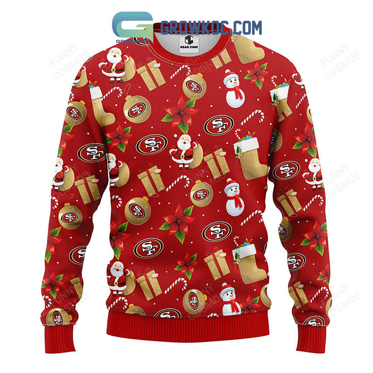 San Francisco 49ers Santa Claus Snowman Christmas Ugly Sweater2B1 DRRlK