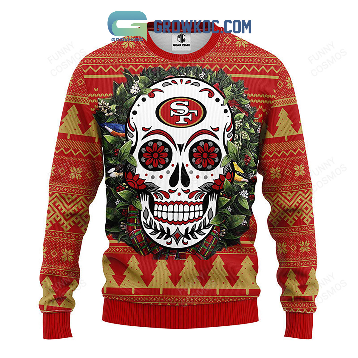 San Francisco 49ers Skull Flower Ugly Christmas Ugly Sweater2B1 YQQDT