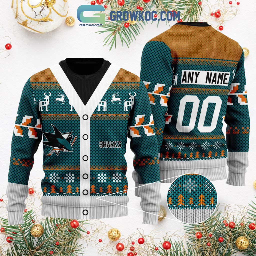 San Jose Sharks Supporter Custom Name Number Christmas Holiday Ugly Sweater2B0 vTyKi