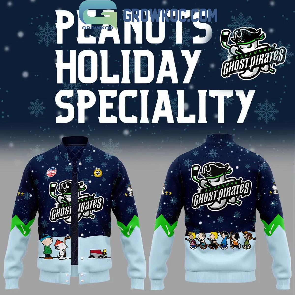 Savannah Ghost Pirates Christmas Peanuts Friends Snoopy Winter Baseball Jacket 1 3EtgB