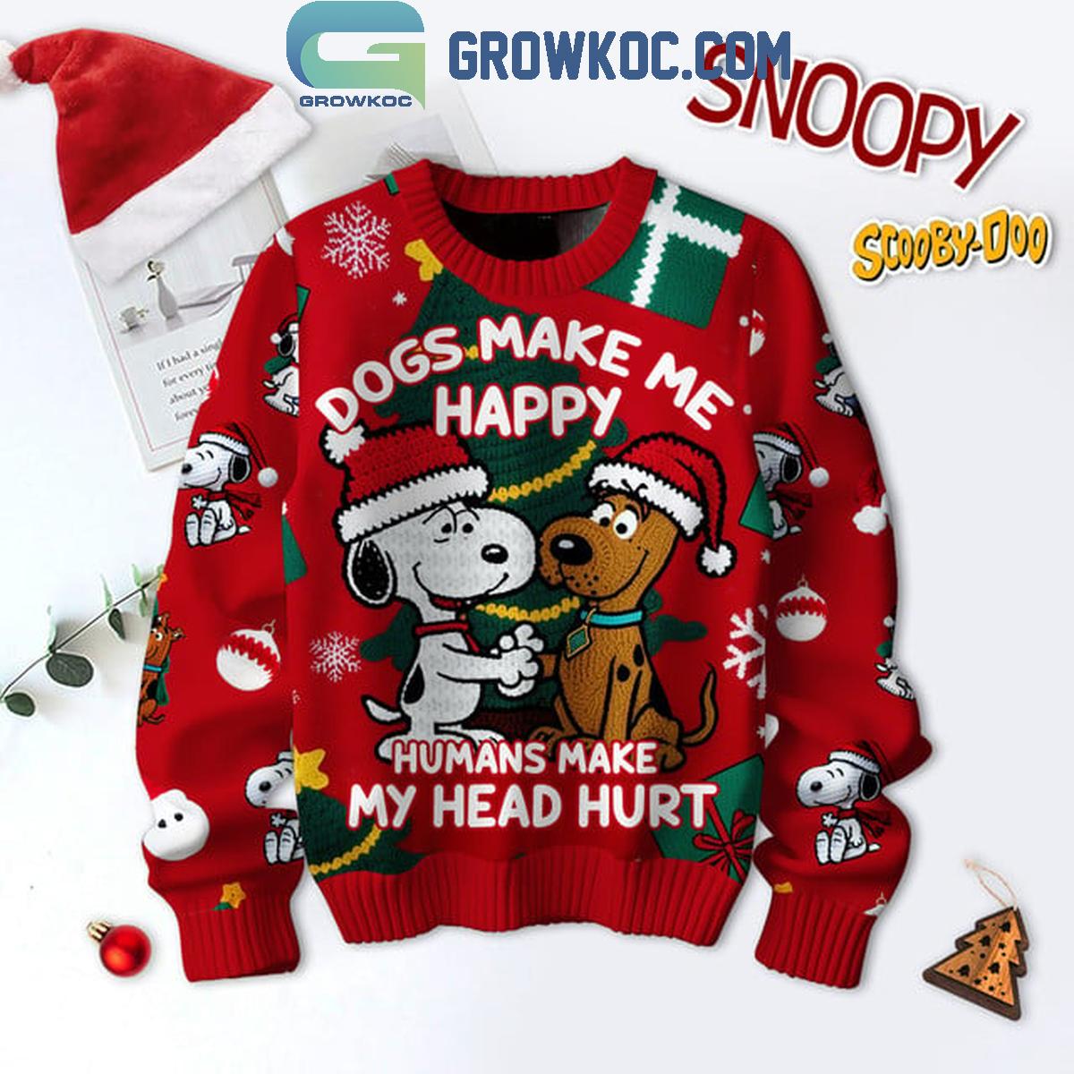 Scooby Doo Snoopy Peanuts Merry Christmas Human Makes My Head Hurt Ugly Sweater 1 g02u3