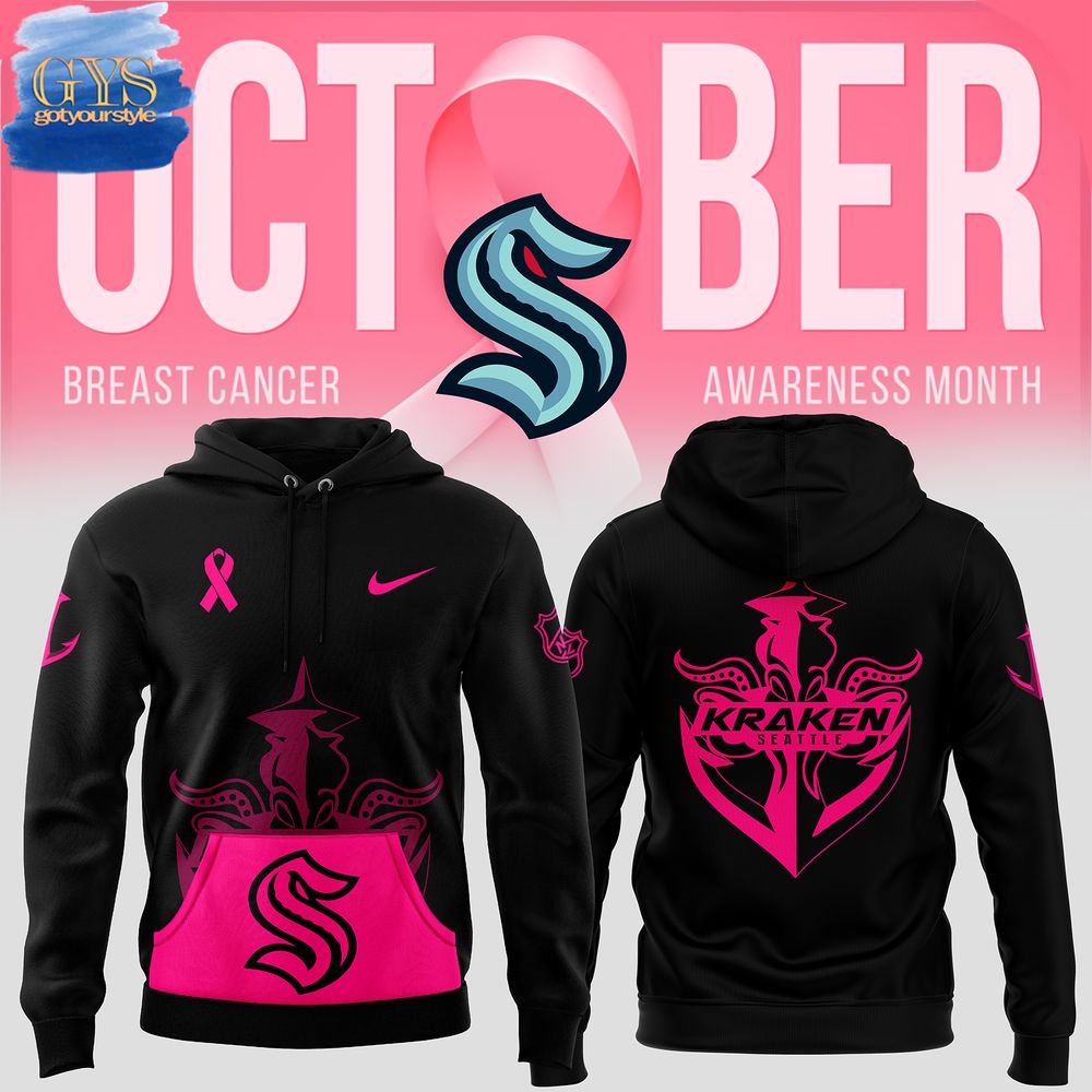 Seattle Kraken 2024 NHL Breast Cancer Awareness Month Pullover Hoodie 1