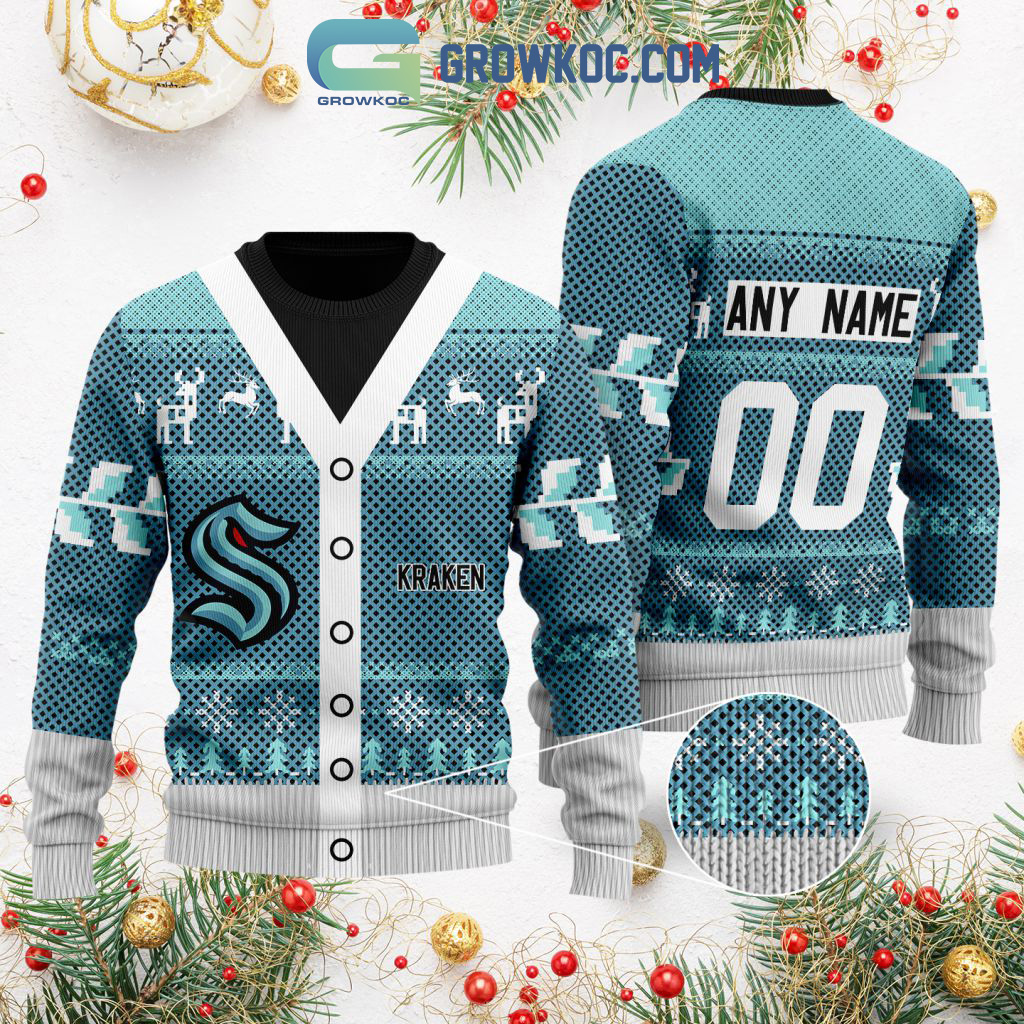 Seattle Kraken Supporter Custom Name Number Christmas Holiday Ugly Sweater2B0 AlSos