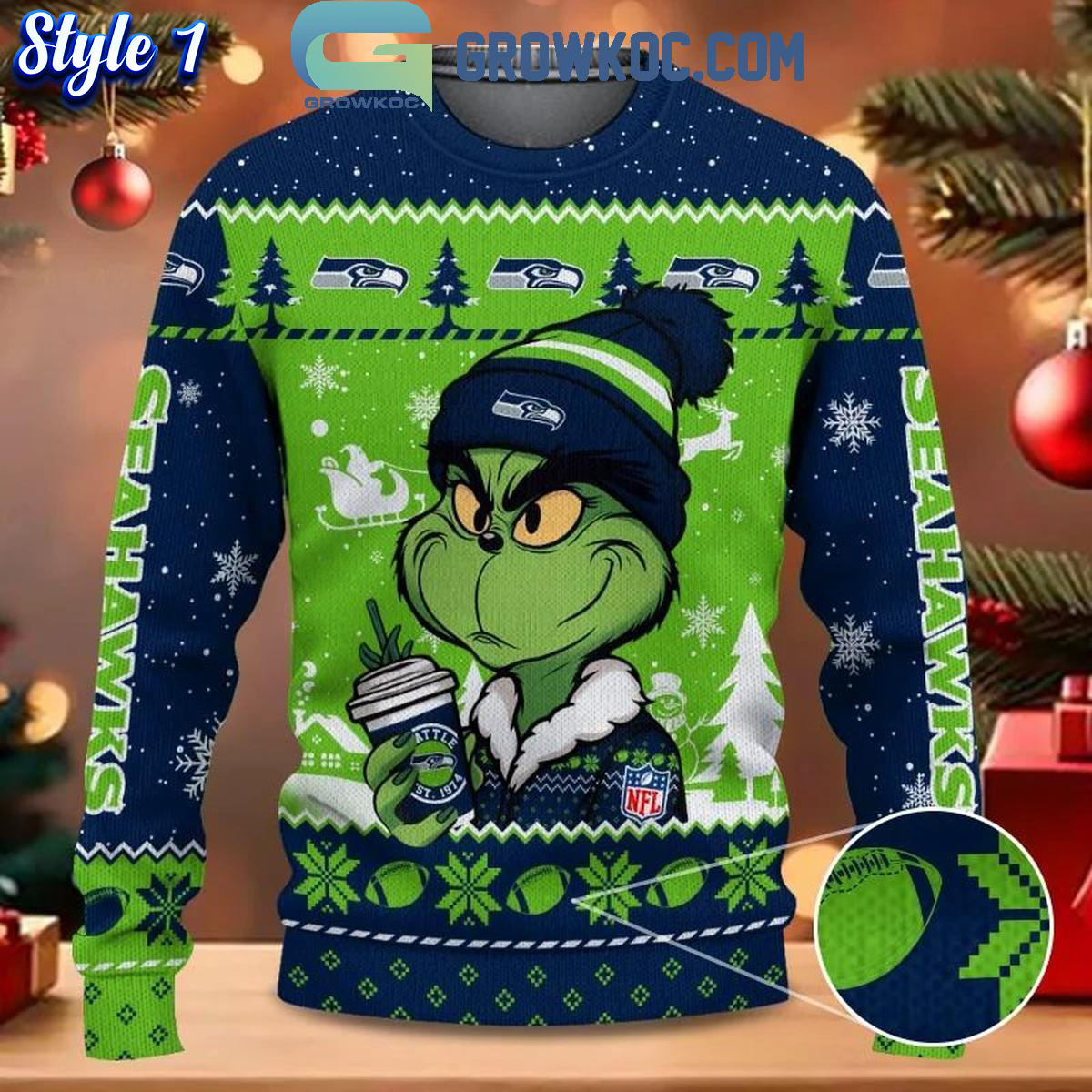 Seattle Seahawks Grinch Stolen Christmas 2024 Grinchmas Ugly Sweater 1 YGNVD 1