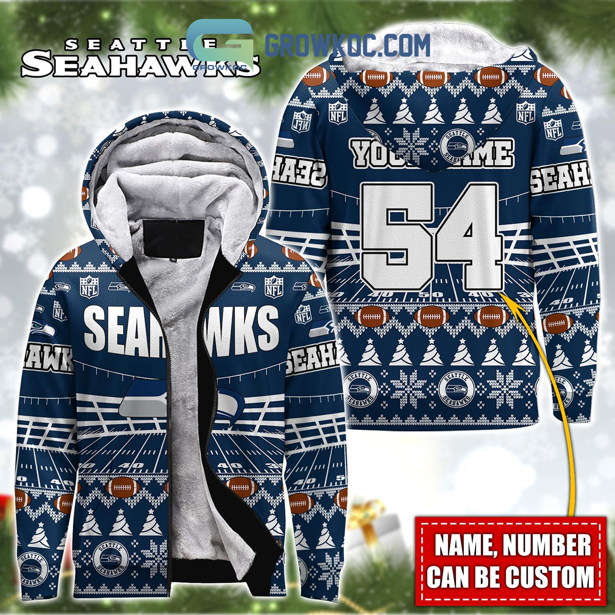 Seattle Seahawks NFL Christmas Personalized Hoodie Zipper Fleece Jacket2B1 vbu9Z