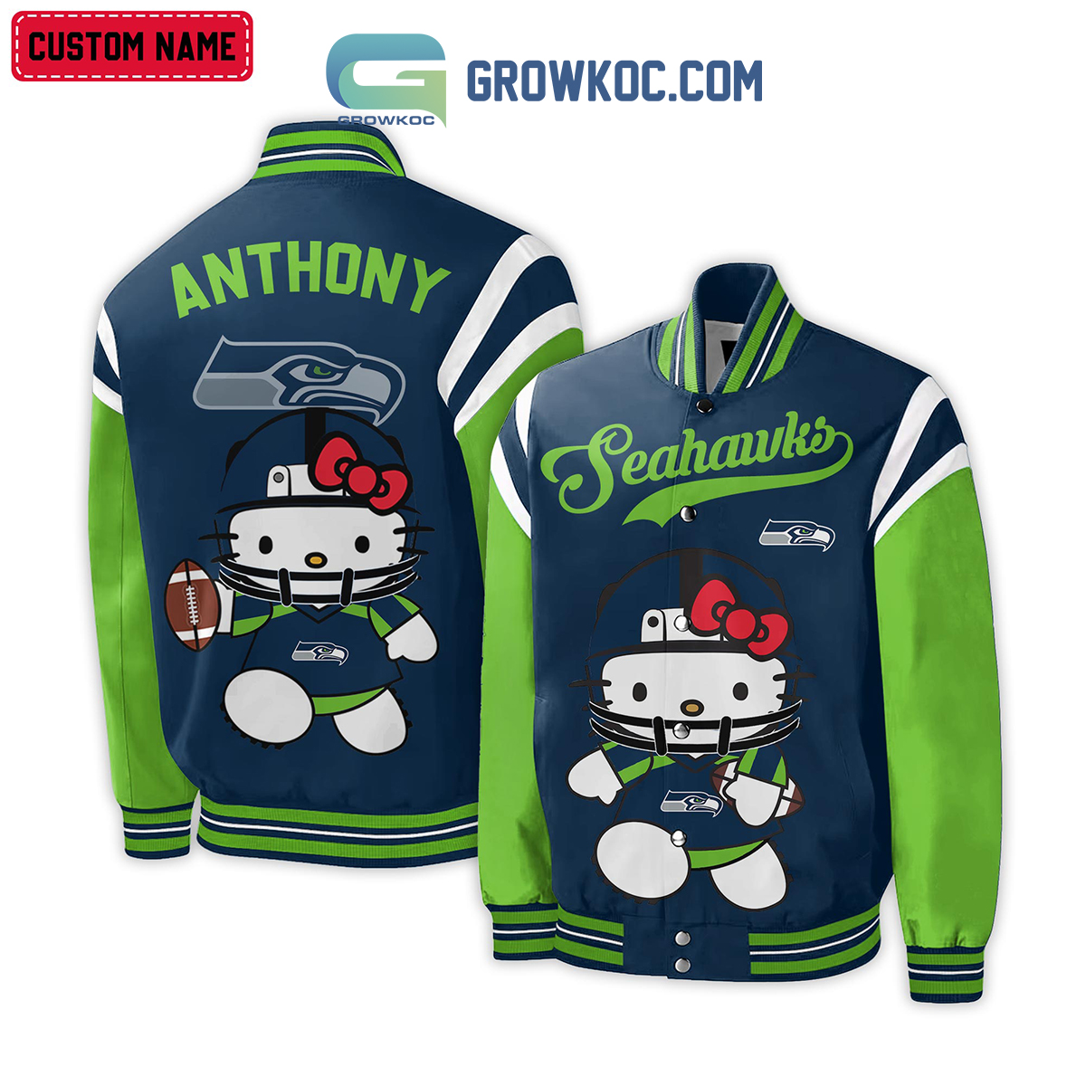 Seattle Seahawks NFL Hello Kitty Personalized Baseball Jacket2B1 EbZ1s