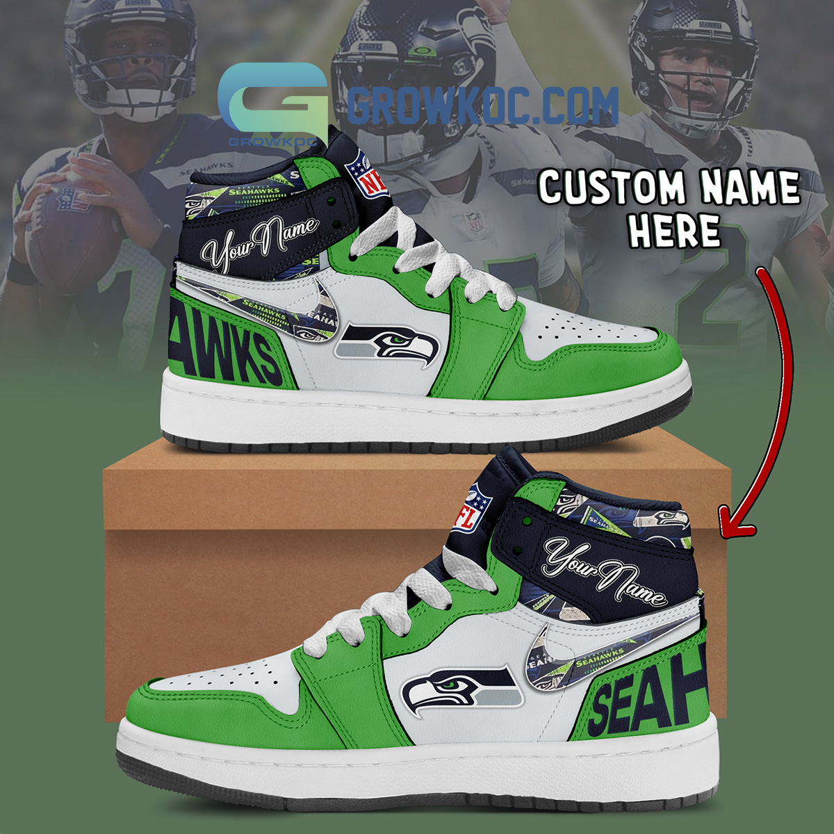 Seattle Seahawks Personalized Air Jordan 1 High Top Shoes Sneakers2B1 znCqF