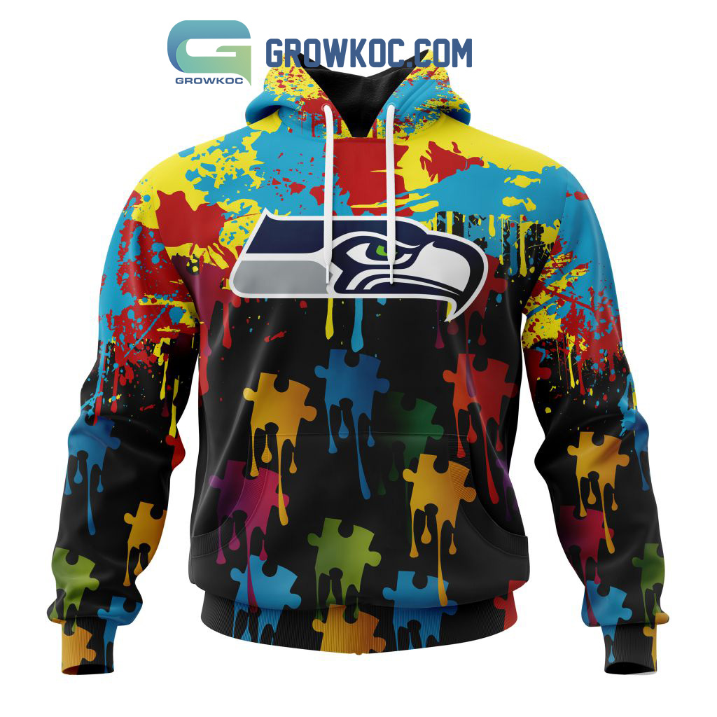 Seattle Seahawks Personalized Autism Awareness Puzzle Painting Hoodie Shirts2B1 gYGoN