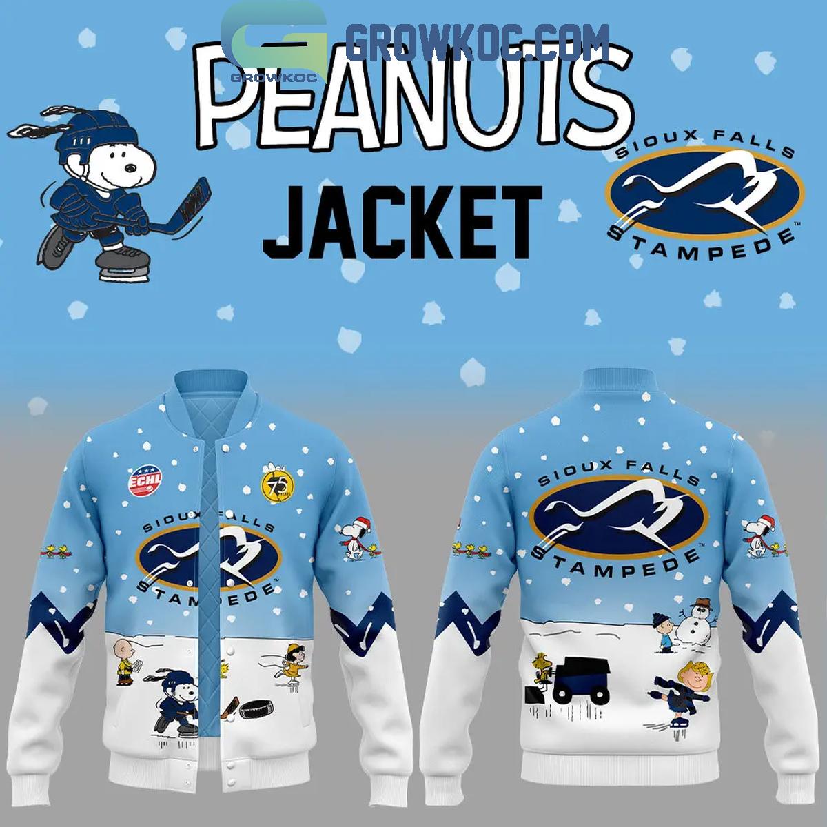 Sioux Falls Stampede Peanuts Friends Snoopy Festive Winter Baseball Jacket 1 WOPVt