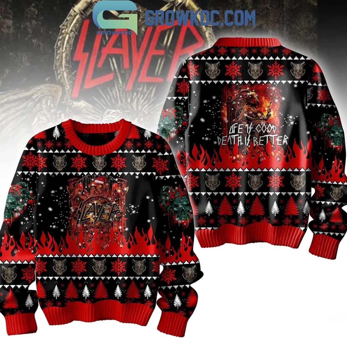 Slayer 2024 Christmas Life Is Cool Death Is Better Ugly Sweater 1 B7RG1