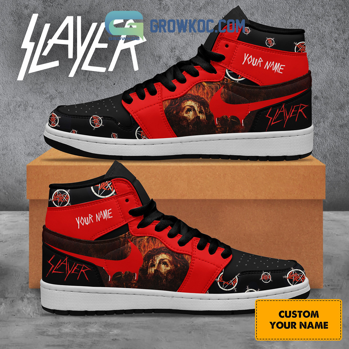Slayer Rock Band Of The Devil Personalized Air Jordan 1 Shoes Black Design2B1 svUI6