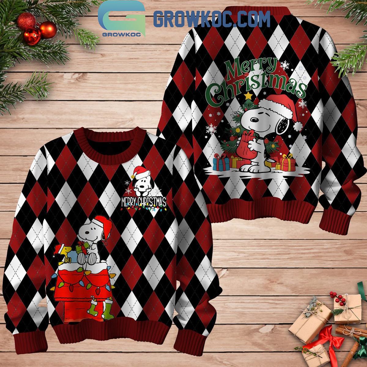Snoopy Happy Peanuts Christmas Be Merry Ugly Sweater 1 WUVuW