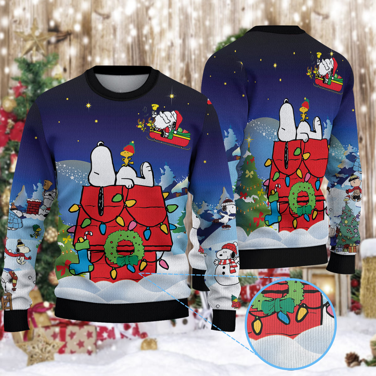 Snoopy In Red Baron Gear Christmas Knitted Sweater 2 1