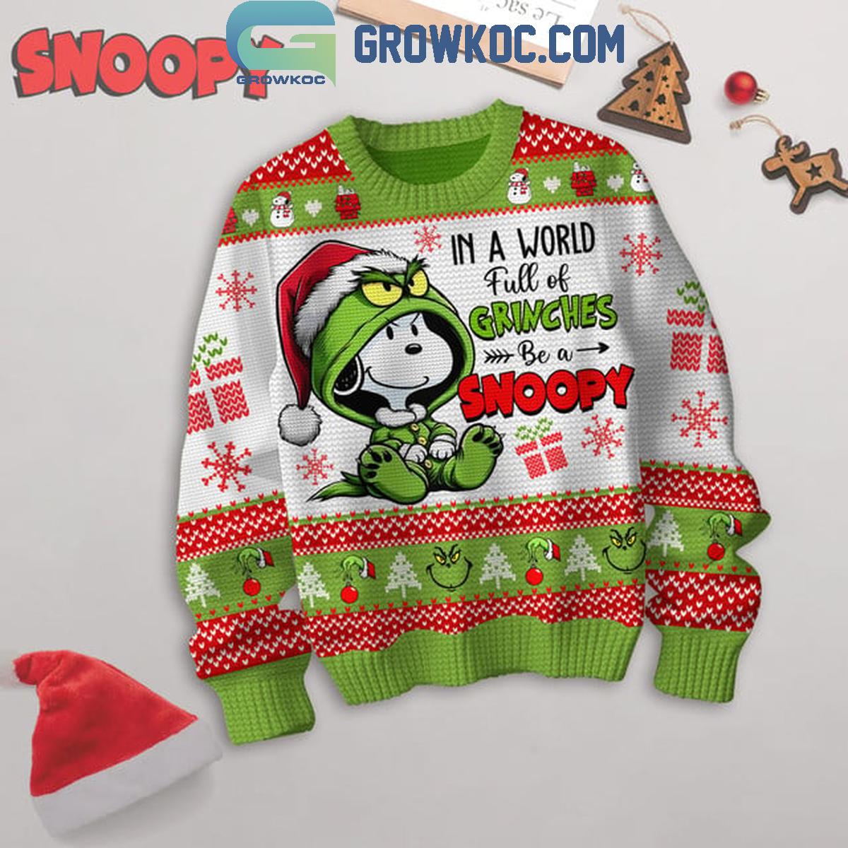 Snoopy The Grinch In The World Full Of Grinches Be A Snoopy Christmas Ugly Sweater 1 a3zOf