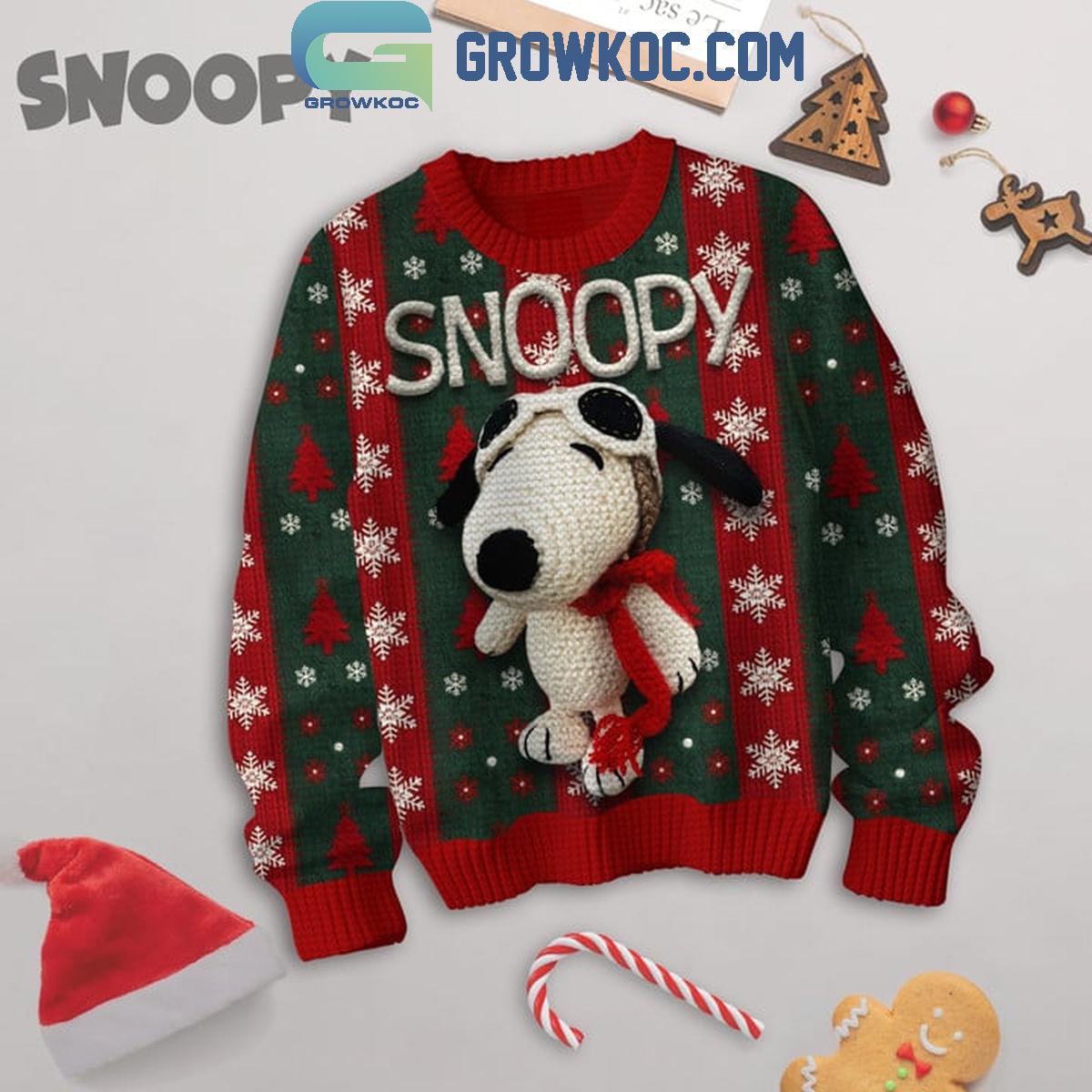 Snoopy The Peanuts Pilot Celebrating Christmas Ugly Sweater 1 h6oPx