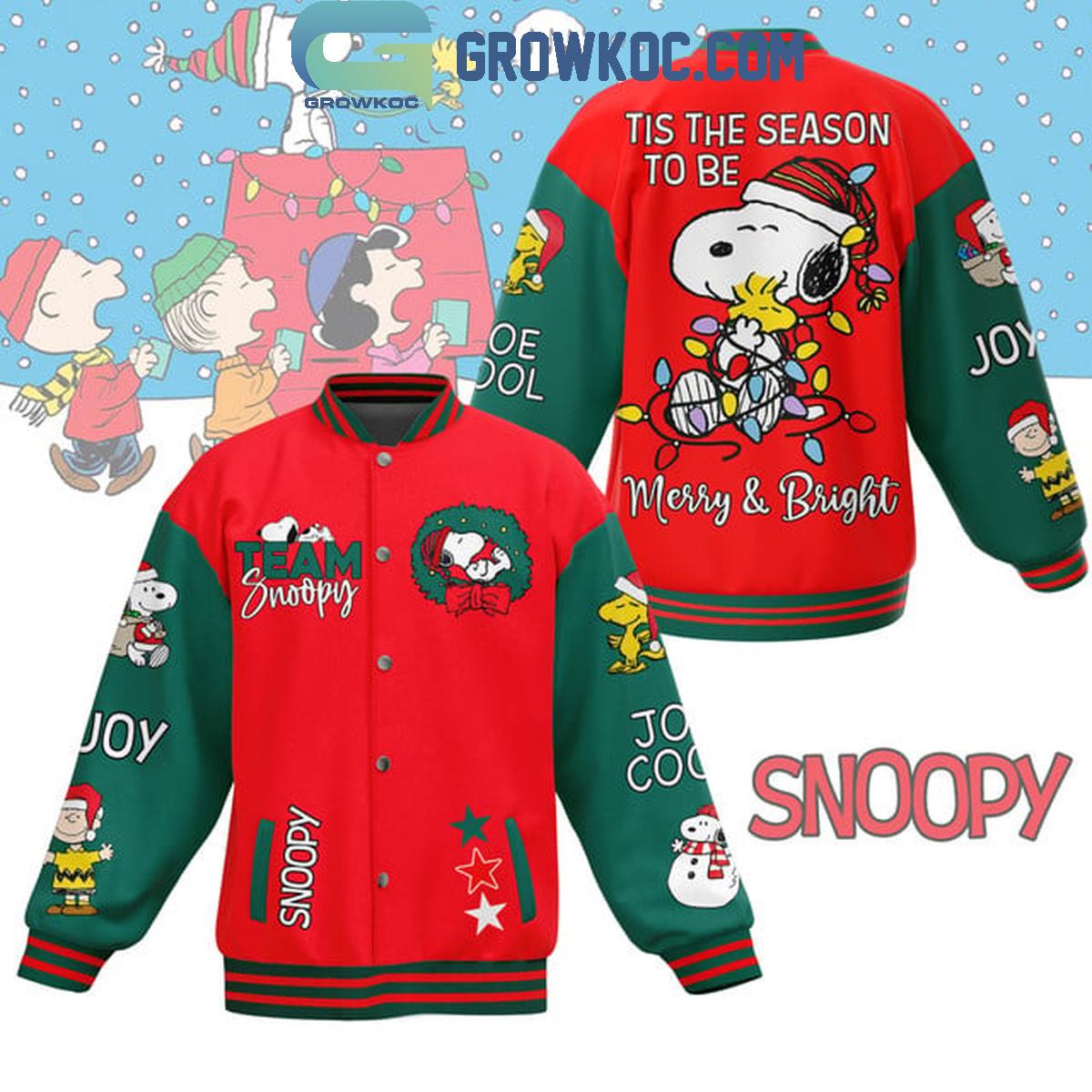 Snoopy Tis The Season To Be Merry And Bright Christmas Baseball Jacket 1 LUD7k