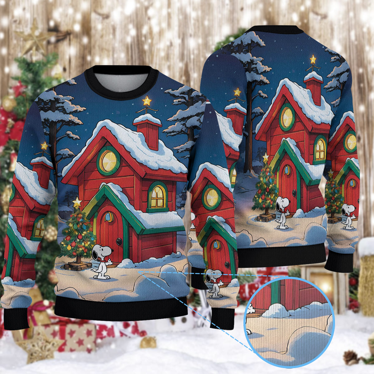 Snoopys Luxury Christmas Dog House Christmas Knitted Sweater 1