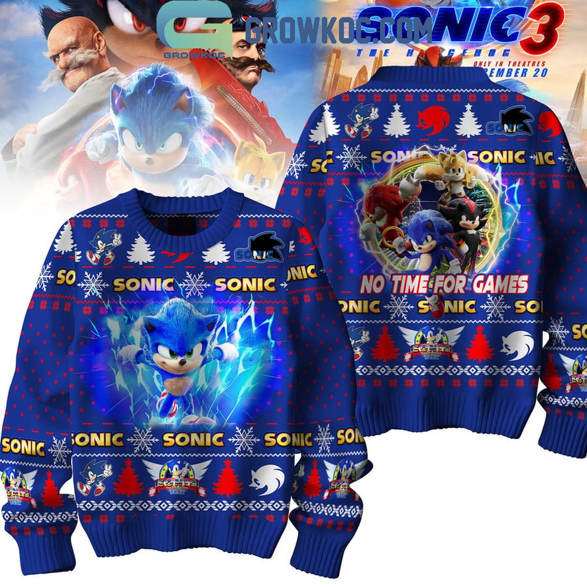Sonic The Hedgehog No Time For Games Christmas Ugly Sweater 1 NtbGb