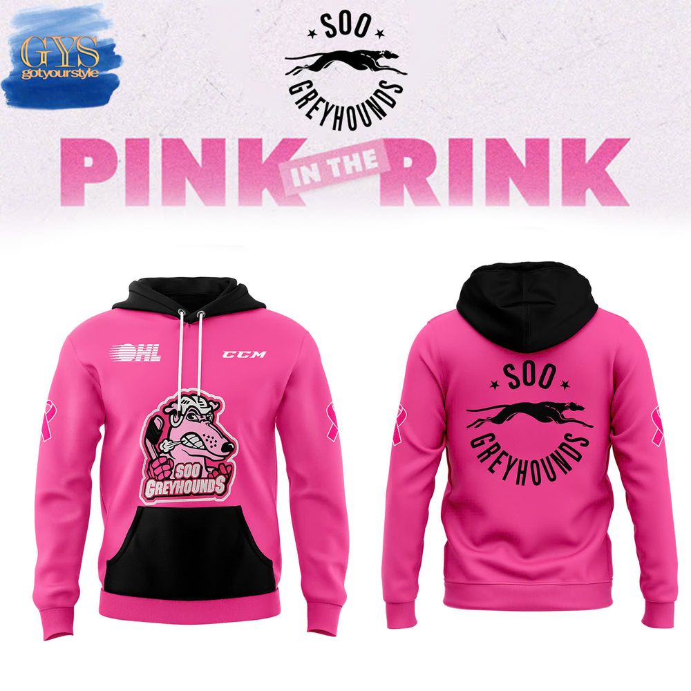 Soo Greyhounds x Pink in the Rink Night 2024 Pullover Hoodie 1