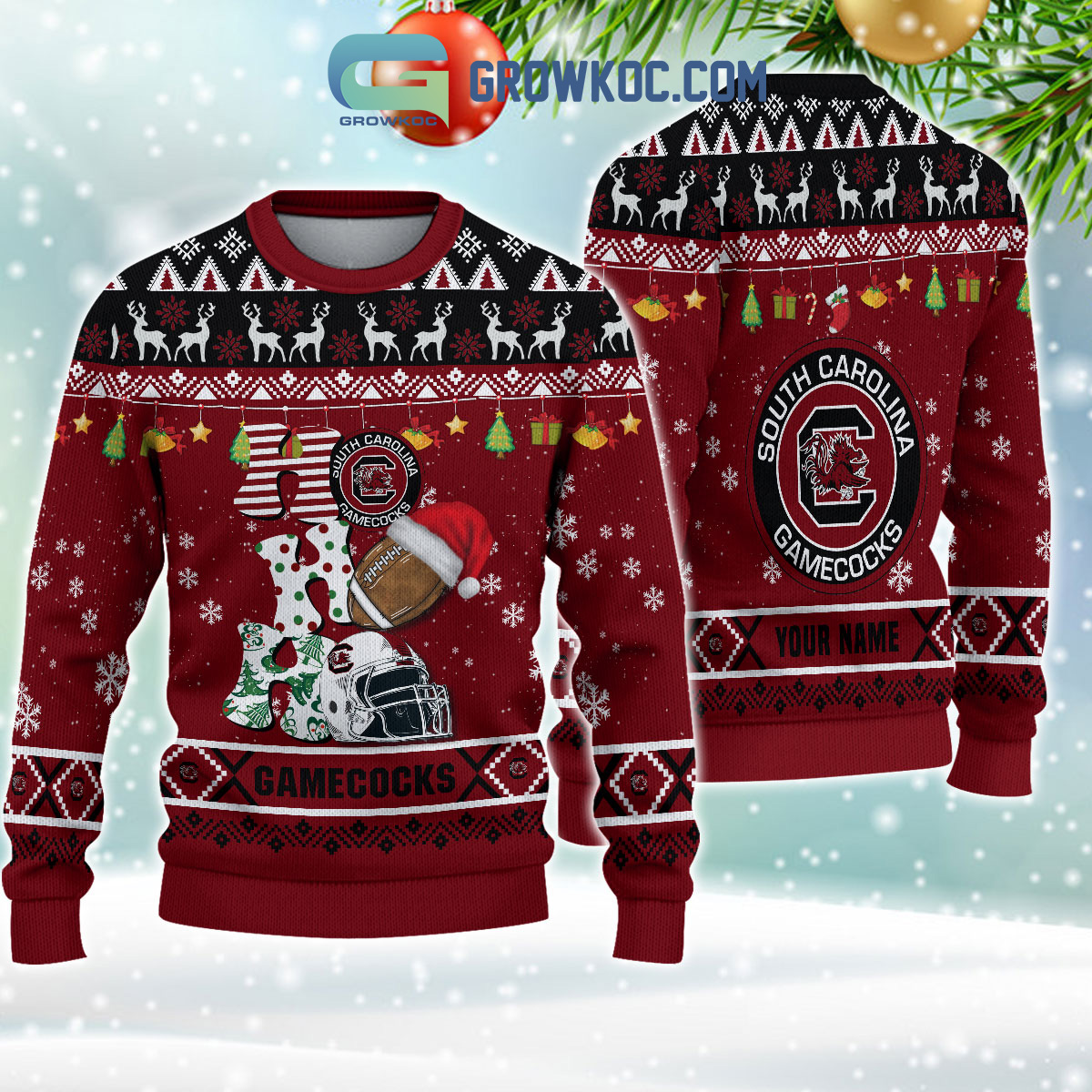 South Carolina Gamecocks NCAA Ho Ho Ho Snow Christmas Personalized Ugly Sweater2B1 R2mIH