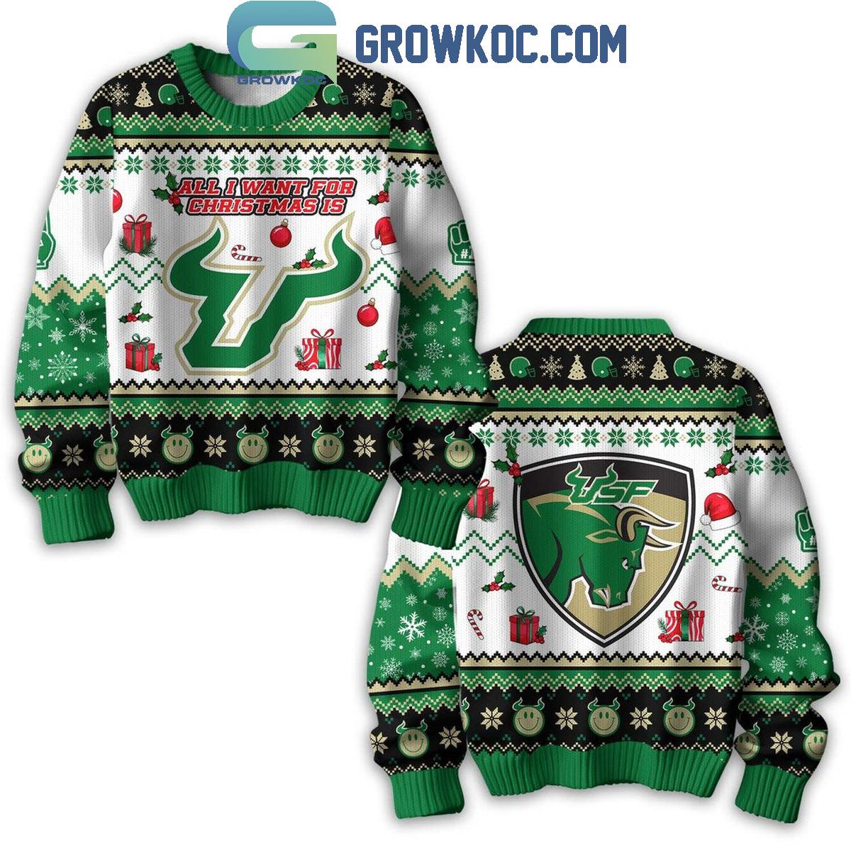 South Florida Bulls All I Want For Christmas Is USF Ugly Sweater 1 i4XVe