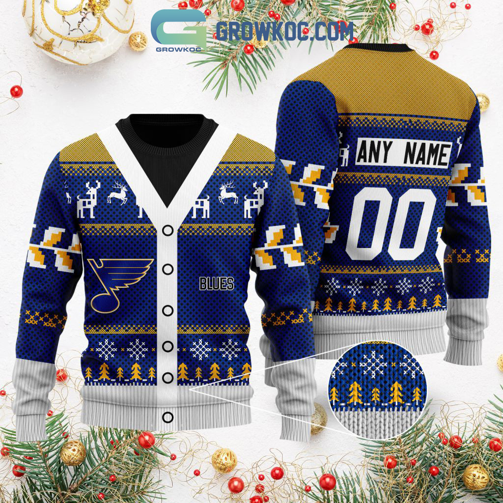 St. Louis Blues Supporter Custom Name Number Christmas Holiday Ugly Sweater2B0 Jtwmk