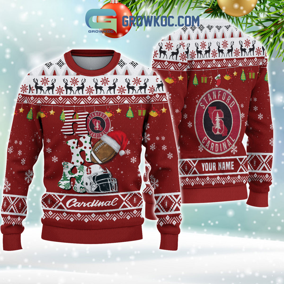 Stanford Cardinal NCAA Ho Ho Ho Snow Christmas Personalized Ugly Sweater2B1 riese