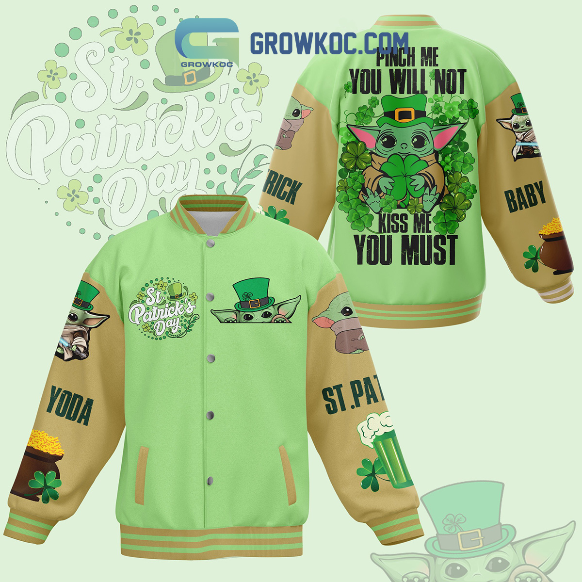 Star Wars Baby Yoda St. Patricks Day Kiss Me Baseball Jacket2B1 RSYYq