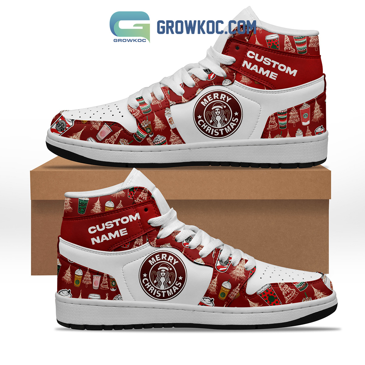Starbucks Merry Christmas Personalized Air Jordan 1 Shoes2B1 R8XNO