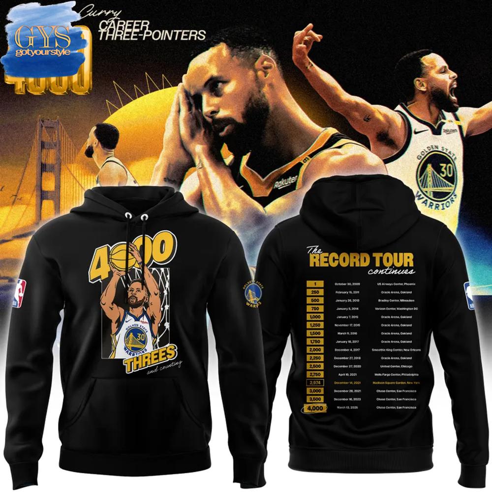 Stephen Curry Golden State Warriors 4000 Threes And Counting Hoodie 1