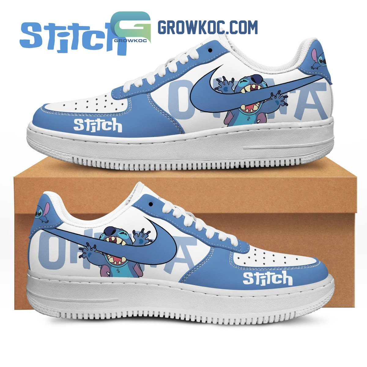 Stitch Hawaiian Vibe Blue And White Design Air Force 1 Shoes2B1 n7t90