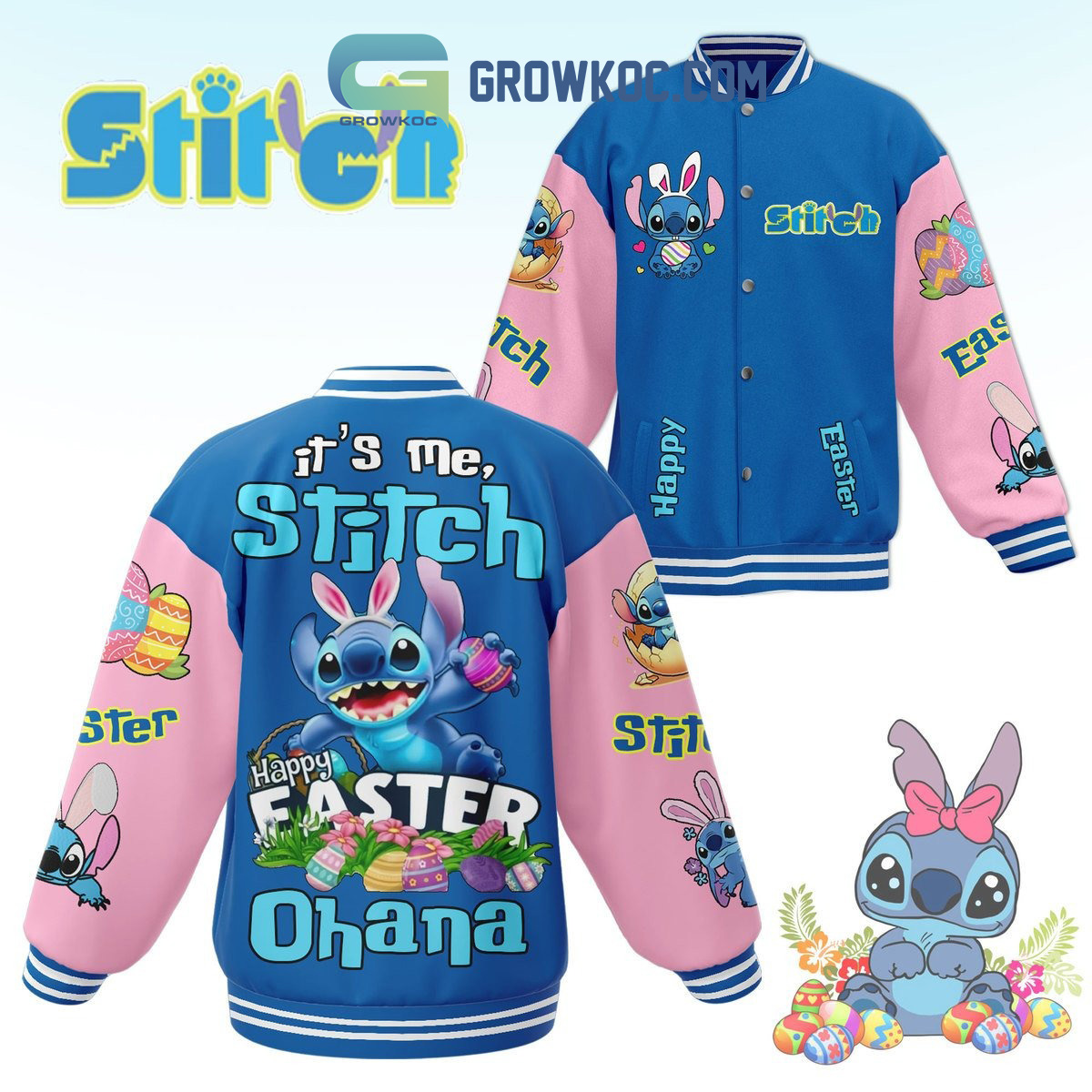 Stitch Its Me Happy Easter Ohana Baseball Jacket2B1 AXfUt