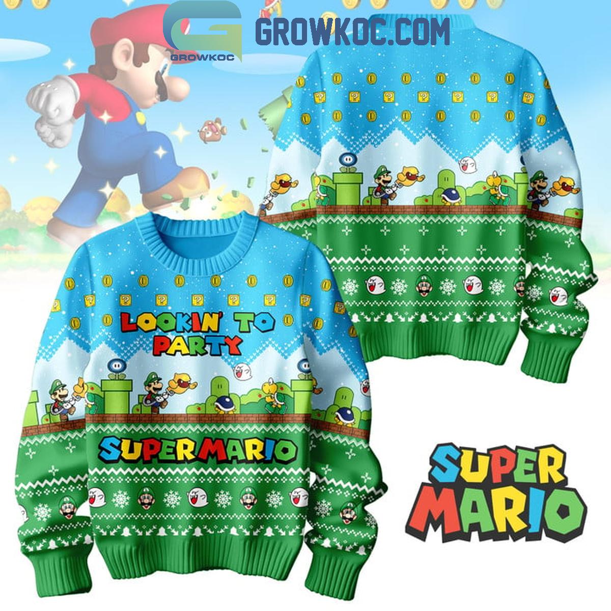 Super Mario 2024 Lookin To Party Christmas Blue Version Ugly Sweater 1 Uys02