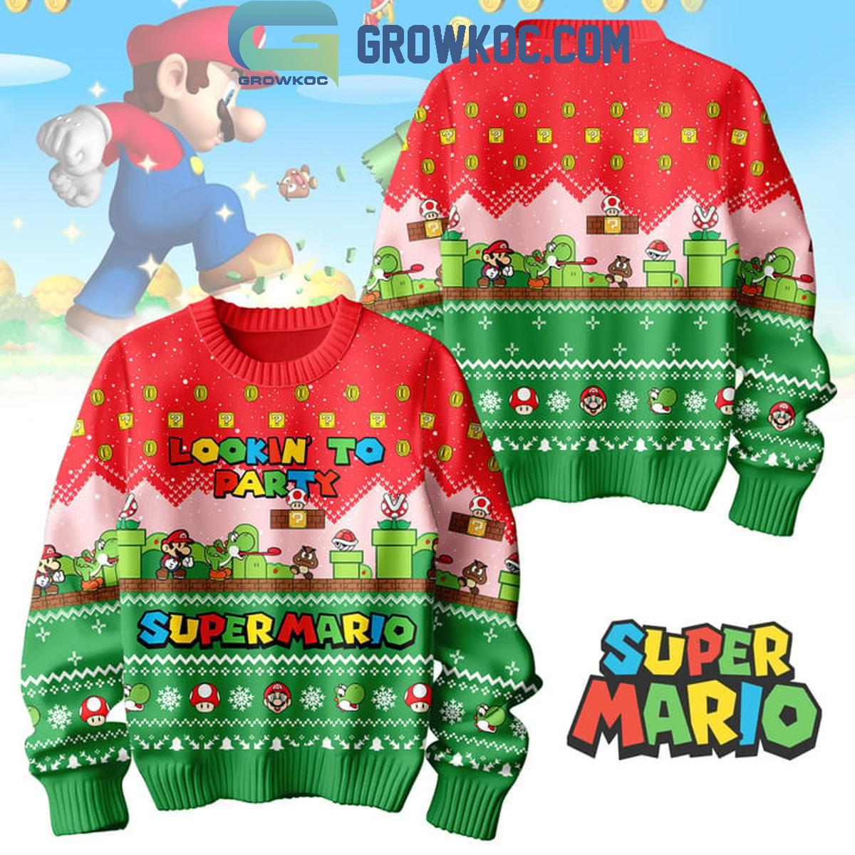 Super Mario 2024 Lookin To Party Red Stage Christmas Ugly Sweater 1 d7Vhx